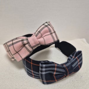 체크 리본머리띠 핑크 네이비 여아 초등어린이 유아 헤어밴드