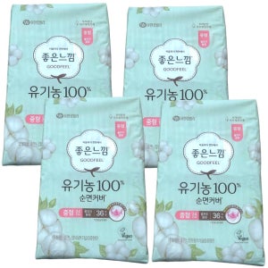 좋은느낌 유기농 순면커버 울트라 슬림 M 중형 36개입 x 4개