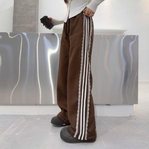 (당일배송) 2474. 기모 레이스 트랙 스트링 루즈핏 와이드핏 데일리 캐쥬얼 트레이닝 츄리닝 꾸안꾸 밴딩팬츠 - 그레이, 브라운, 블랙