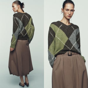 ZARA 자라 다이아몬드 니트 스웨터 5755/152 브라운 그린