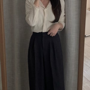플로 여성 겨울 긴팔 레이어드 이너 시스루 브이넥 카라 골지 가디건