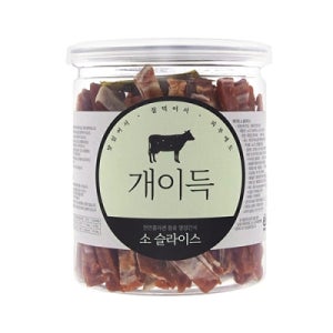 개이득 소 슬라이스 200g 천연 원물 반려견 트릿 고단백 영양 간식