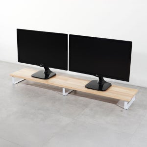 원목 듀얼 모니터 받침대 1200mm, 고무나무 화이트(높이 10cm)