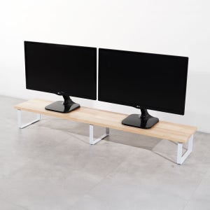 원목 듀얼 모니터 받침대 1200mm, 고무나무 화이트(높이 16cm)
