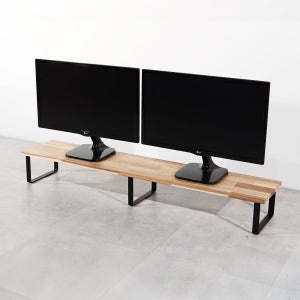 원목 듀얼 모니터 받침대 1200mm, 아카시아 블랙(높이 16cm)