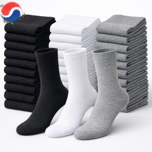 국산 순면 쫀쫀한 무지 중목 양말 10켤레 세트 / 남녀공용 비즈니스 학생용 데일리