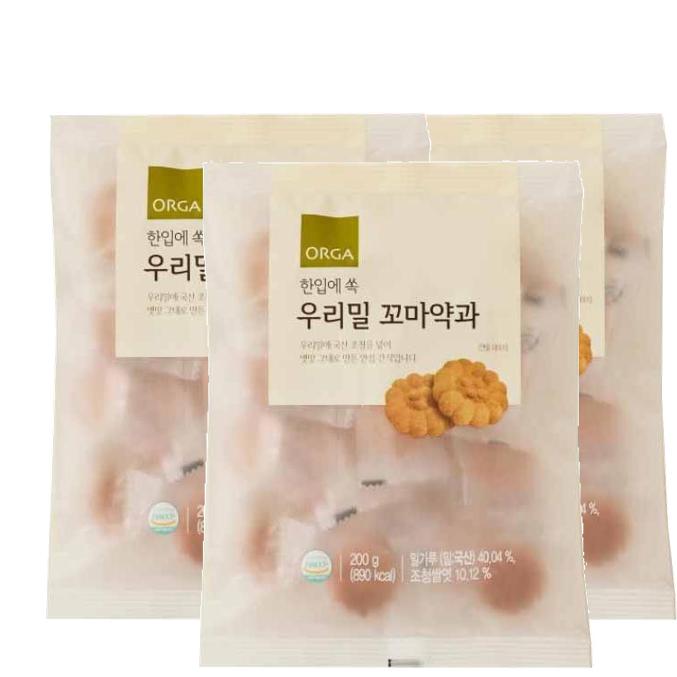 올가 꼬마약과 우리밀 한입 쏙 200g 3개 약과 스낵 전통과자 어른간식 아이간식 어르신학교 유치원 어린이집간식