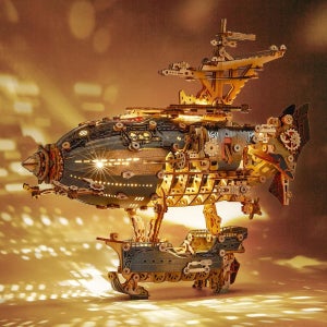 FUNPOLA 스팀펑크 LED 3D 판타지 비행선 DIY 조립 데스크 장식