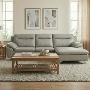 미라지가구 Noa 노아 그레이 천연가죽 4인용 카우치형 소파