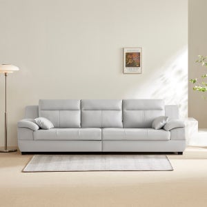 동서가구 천연 면피가죽 테라 소파 스툴포함, 화이트그레이, 4인용