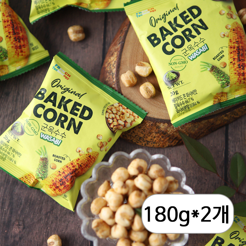 Baked Corn Roasted Corn Snack with 10g Protein, Original & Wasabi 2 Types (Select 1: Wasabi Flavor), 180g, 2pcs