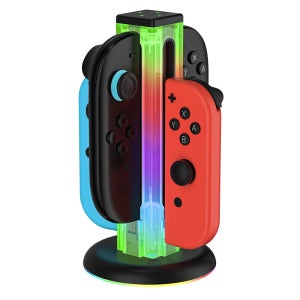 닌텐도 스위치 2 & 스위치 OLED 조이콘 호환 네온글로우 4in1 유니버셜 RGB 충전 독 거치대 2세대