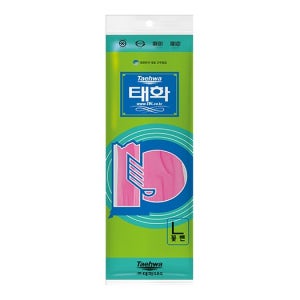 [국민장갑] 태화 고무장갑 식품용 업소용 주방 설거지 라텍스 L 꽃밴, 분홍, 100개