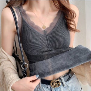 여성 융털레이스브라탑 캡내장 겨울기모보온나시