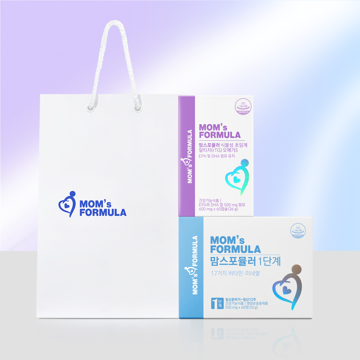 [임산부선물세트] <b>맘스포뮬러</b> 1단계 + 오메가3 / 활성엽산 비타민 식물성 알티지 영양제
