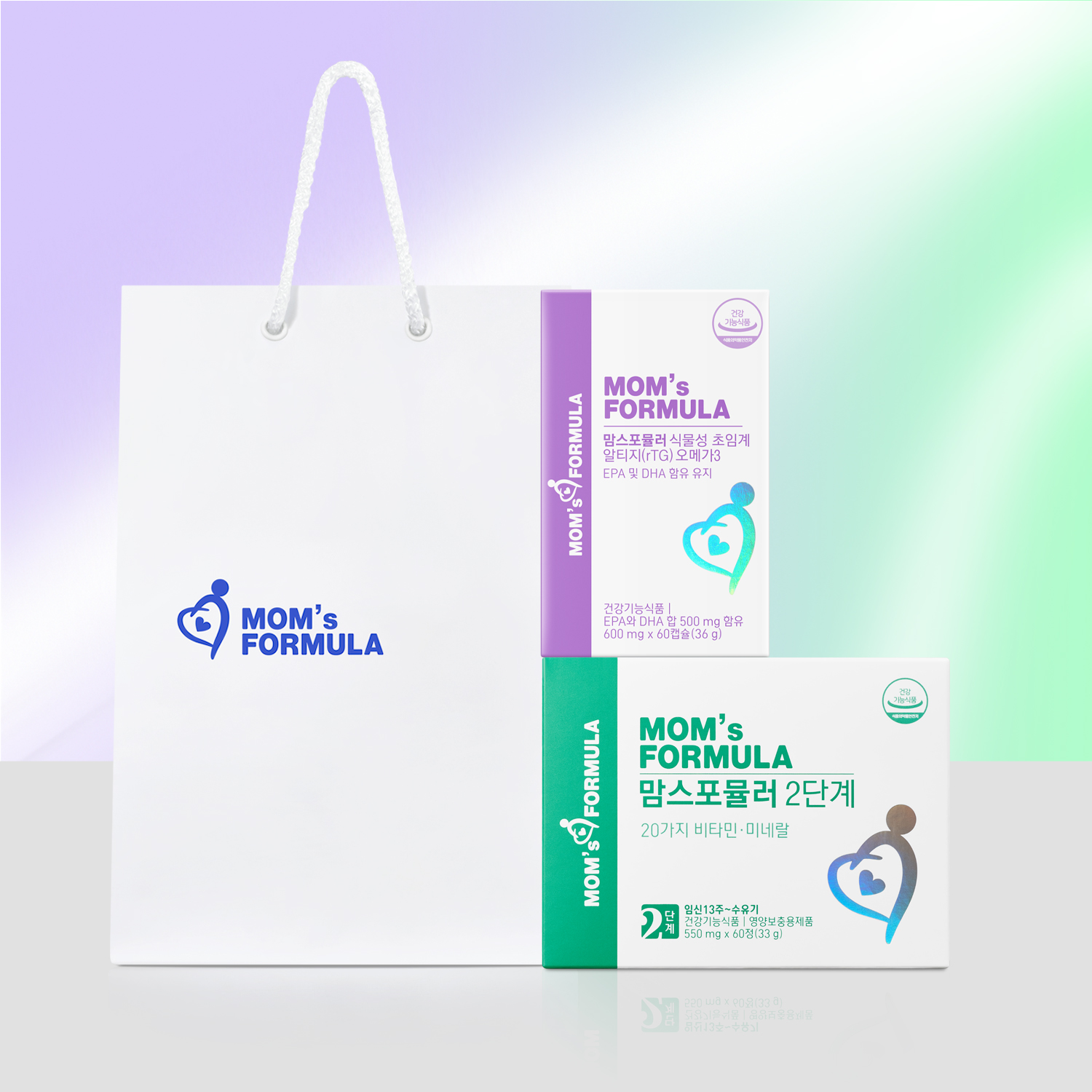 [임산부선물세트] <b>맘스포뮬러</b> 2단계 + 오메가3 / 임산부 철분 식물성 알티지 영양제