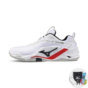 미즈노 배드민턴화 X1GA240059 웨이브 스텔스 네오2 화이트 레드 피클볼 스쿼시 배구 탁구 인도어화