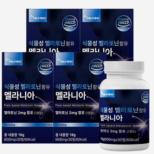 <b>에너데이</b> 식물성 멜라토닌 함유 멜라니아 600mg 30정 4개(4개월분)
