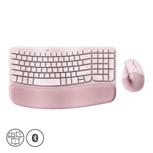 로지텍 WAVE KEYS 리프트 버티컬 무선 키보드마우스세트 로즈핑크, 플런저