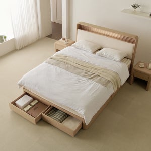 바로슬립 소아르 수납 서랍 패브릭 호텔침대 템바보드 침대프레임 LED조명 슈퍼싱글, 높이 25cm