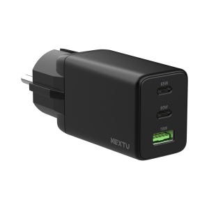 NEXTU GaN 65W USB-PD 3포트 접지형 고속 충전기 블랙 QC643GAN