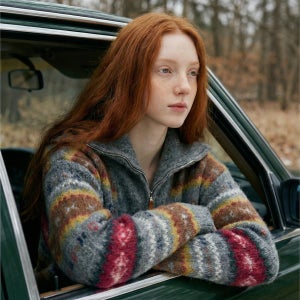 스위트 빈티지 반집업 스웨터 · 패턴 풀오버 니트