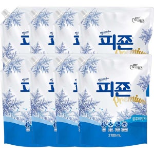 피죤 섬유유연제 리필 블루비앙카, 2.1L, 8개