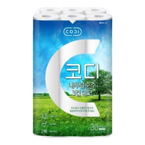 내추럴 순수 화장지 데코 3겹 20m, 30롤, 1팩