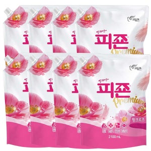 피죤 섬유유연제 리필 핑크로즈, 2.1L, 8개