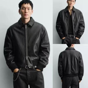 남성 루즈핏 인조가죽 자켓 겨울 아우터 카라 재킷 캐주얼 스타일 코트 숏 점퍼