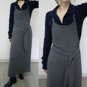 [무배] 홀터넥 롱 스판 맥시 뷔스티에 벨트 원피스 M.047