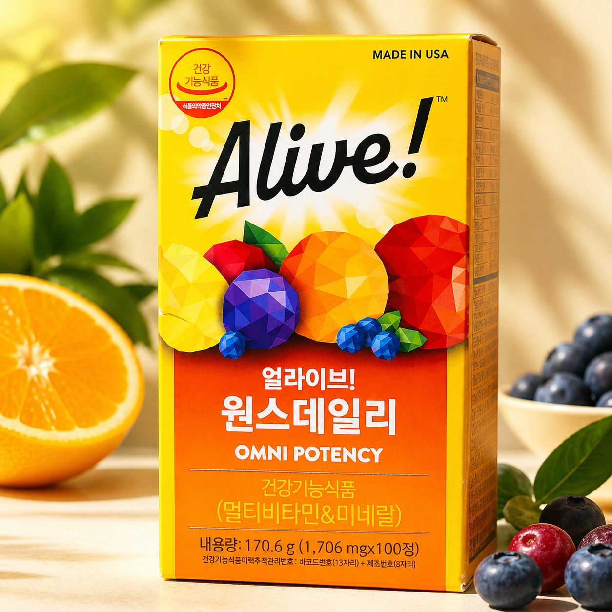 네츄럴라이프 얼라이브 원스<b>데일리 멀티</b> 종합 <b>비타민</b> 미네랄 영양제 CS 100정, 1개