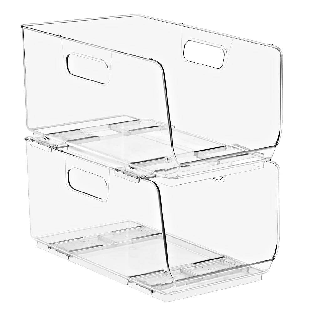 <b>소버스</b> 스태커블 수납함 2팩 전면 수납 정리용 아크릴 주방용 중형 투명 개방형 정리함 팬트리