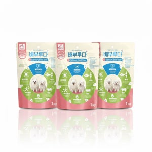 펫마당 배부루다 강아지 눈물쏙 가수분해 알러지 프리미엄 수제사료 연어+소, 1kg, 3개