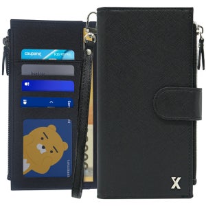 엑스 사피아노 지퍼 다이어리 가죽 카드 지갑 케이스 블랙, 갤럭시A80