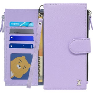 엑스 사피아노 지퍼 다이어리 가죽 카드 지갑 케이스 퍼플, 갤럭시A80