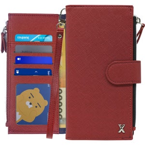 엑스 사피아노 지퍼 다이어리 가죽 카드 지갑 케이스 레드, 갤럭시A80