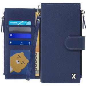 엑스 사피아노 지퍼 다이어리 가죽 카드 지갑 케이스 네이비, 갤럭시A80