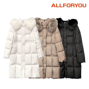 올포유 여성 롱 패딩 덕다운 후드 퍼 스트링 겨울 다운 점퍼 부모님 선물 LLTO9411