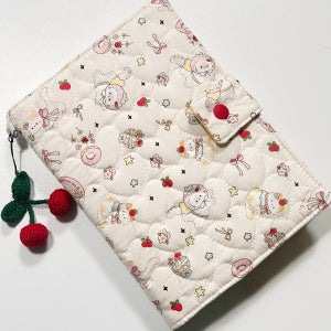 하트 퀼팅 고양이 다이어리커버 북커버 코튼패브릭 일본선그립 스냅 핸드메이드