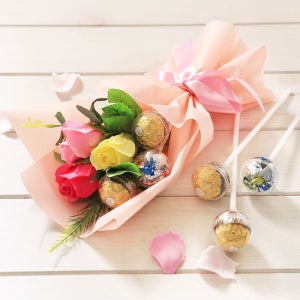 쁘띠 핑크 화이트데이 페레로로쉐 꽃다발 부케 초콜릿 사탕 선물 발렌타인데이