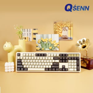 QSENN X104 PBT 풀윤활 가스켓 유선 기계식 키보드 벚꽃, YSY실론밀크축