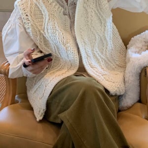 [DIY 패키지] 대바늘 느낌 코바늘 아란무늬 조끼 베스트 손뜨개 의류 도안 아기옷 만들기