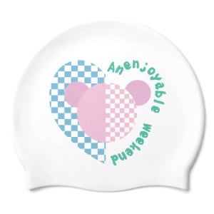 올라 실리콘 수영모자 체크곰돌 캐릭터 자국없는 편안한 이쁜 코팅수모 핑크 어린이 남녀공용