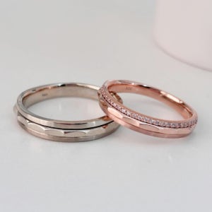 브리예뜨 18k 렌치 3중 레이어드 커플링 남자 여자 무광 큐빅 반지 데일리 금반지 약지