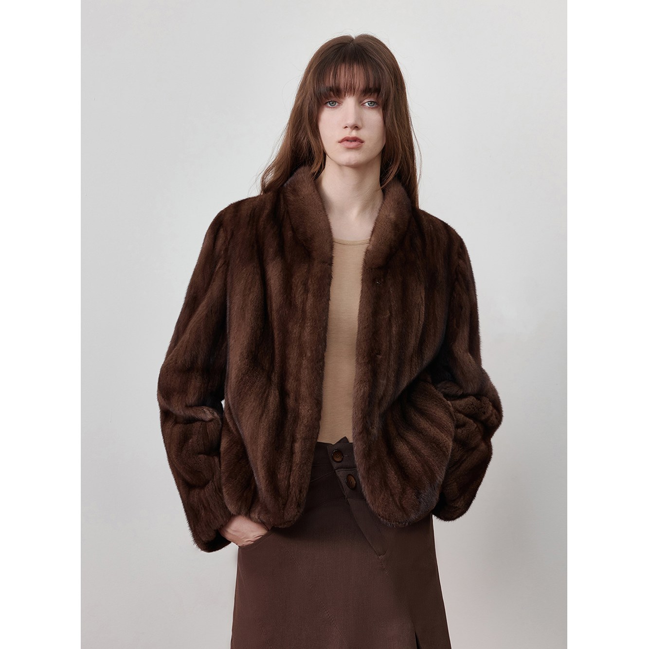 모피 코트 라우타로 가을 겨울 부드러운 따뜻한 우아한 짧은 여성 두꺼운 칼라 스탠드 갈색 Brown XL