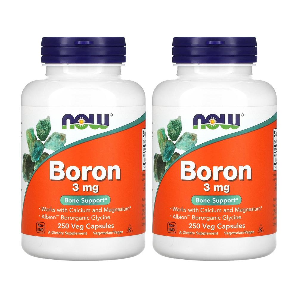 2개 세트 나우푸드 보론 <b>Boron 3mg</b> 250캡슐 붕소 필수 미네랄 칼슘 비타민D