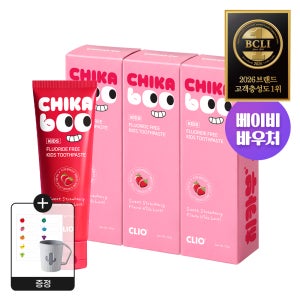 [크리오] 치카부 무불소 아기 유아 어린이 딸기향 치약 120g 3개+네임스티커+양치컵