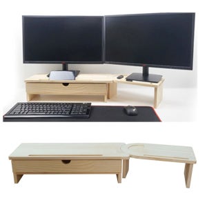 우드핏 모니터받침대 듀얼모니터거치대 원목 듀얼 원목모니터받침 2단 미니 나무모니터받침