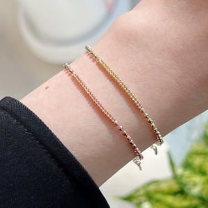 브리예뜨 14k 컷팅 볼 체인 2줄 팔찌 레이어드 포인트 금팔찌 데일리